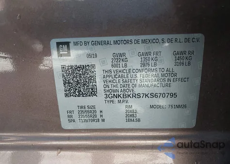 2019 Chevrolet Blazer Premier из США, поврежденный, VIN 3GNKBKRS7KS670795